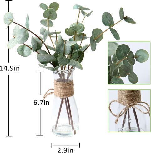 ديكور الغرفة ينبع الأوكالبتوس الاصطناعي في مزهرية زجاجية مع ماء صناعي، 3 قطع من نباتات الأوكالبتوس الخضراء المزيفة تترك فروعًا للحمام المركزي وغرفة النوم ورف الطاولة للمنزل in Kuwait
