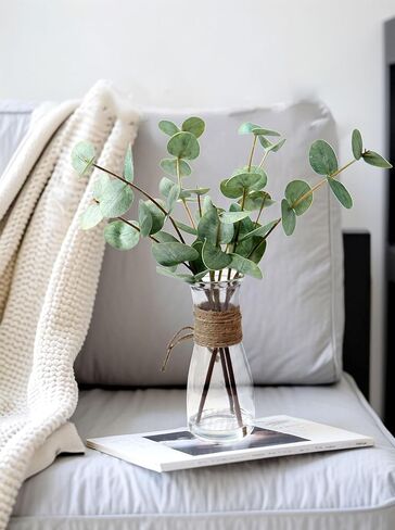 ديكور الغرفة ينبع الأوكالبتوس الاصطناعي في مزهرية زجاجية مع ماء صناعي، 3 قطع من نباتات الأوكالبتوس الخضراء المزيفة تترك فروعًا للحمام المركزي وغرفة النوم ورف الطاولة للمنزل in Kuwait