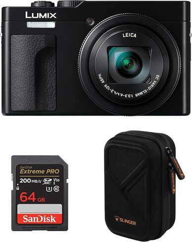 Panasonic LUMIX ZS99 Point and Shoot Camera, Compact Camera for Travel with 30x Zoom with 24-720mm Zoom Lens, and 4K Video/Photo, Great for Travel and Concerts, DC-ZS99 + Case + 64GB SD Card (Black) in Saudi Arabia