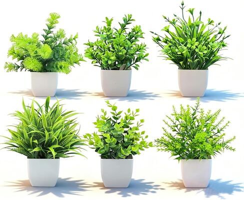 Artificial Plants 6 Packs Fake Plants Small Faux Plants Bathroom Accessories for Indoor Halloween Home Kitchen Office Desk Table Decor in Kuwait