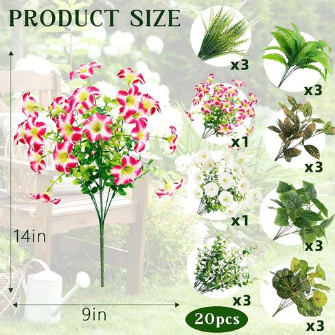 HOHOTIME نباتات صناعية في الهواء الطلق، خضرة صناعية وزهور واقعية مقاومة للأشعة فوق البنفسجية، بلاستيك بيجونيا صباح مجد الأوكالبتوس السرخس للديكورات الخارجية، فناء حديقة أمامية، ديكور ساحة الشرفة in Kuwait