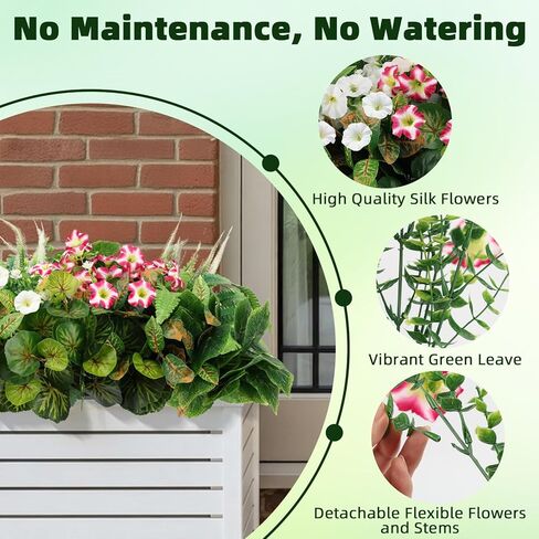 HOHOTIME نباتات صناعية في الهواء الطلق، خضرة صناعية وزهور واقعية مقاومة للأشعة فوق البنفسجية، بلاستيك بيجونيا صباح مجد الأوكالبتوس السرخس للديكورات الخارجية، فناء حديقة أمامية، ديكور ساحة الشرفة in Kuwait