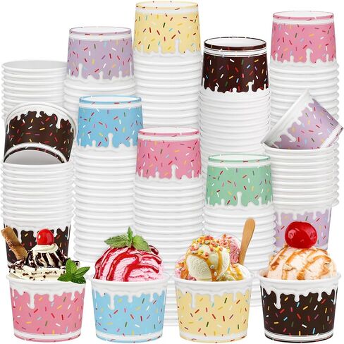 Aodaer 60 Pack Ice Cream Cups 8 Oz Sprinkles Paper Ice Cream Bowls 6 Color Disposable Snack Bowls Party Supplies Treat Cups for Sundae, Frozen Yogurt, Dessert in Saudi Arabia