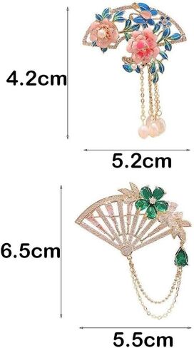 Tassel Fan Brooch Chinese Style Elegant Fan Shaped Pink Peony Flower Brooch Enamel Pins(A) in Saudi Arabia