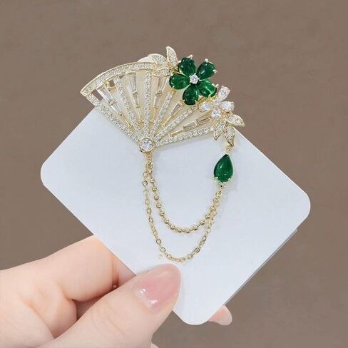 Tassel Fan Brooch Chinese Style Elegant Fan Shaped Pink Peony Flower Brooch Enamel Pins(A) in Saudi Arabia