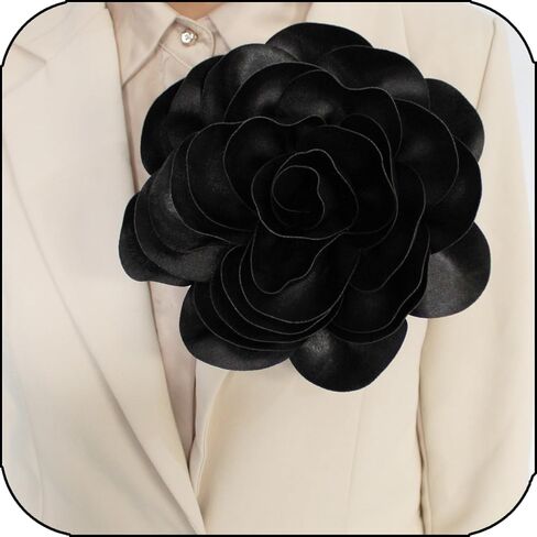 8in Large Fabric Rose Floral Brooch Pin for Women and Men - Oversized Flower Corsage for Wedding, Party, Dress and Scarf - Gift for Her (Black-FBA) in Saudi Arabia