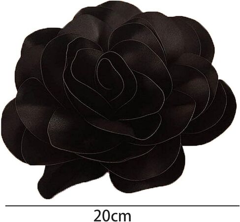 8in Large Fabric Rose Floral Brooch Pin for Women and Men - Oversized Flower Corsage for Wedding, Party, Dress and Scarf - Gift for Her (Black-FBA) in Saudi Arabia