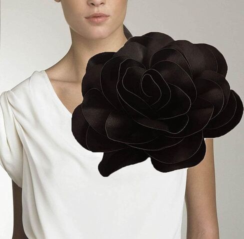 8in Large Fabric Rose Floral Brooch Pin for Women and Men - Oversized Flower Corsage for Wedding, Party, Dress and Scarf - Gift for Her (Black-FBA) in Saudi Arabia