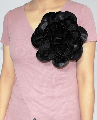 8in Large Fabric Rose Floral Brooch Pin for Women and Men - Oversized Flower Corsage for Wedding, Party, Dress and Scarf - Gift for Her (Black-FBA) in Saudi Arabia