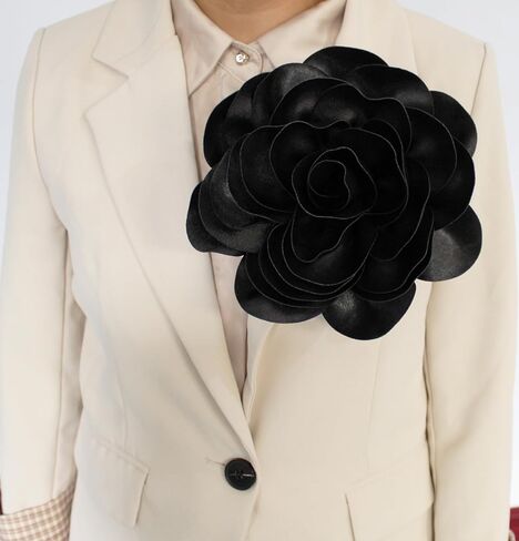 8in Large Fabric Rose Floral Brooch Pin for Women and Men - Oversized Flower Corsage for Wedding, Party, Dress and Scarf - Gift for Her (Black-FBA) in Saudi Arabia