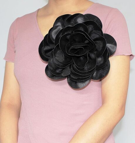 8in Large Fabric Rose Floral Brooch Pin for Women and Men - Oversized Flower Corsage for Wedding, Party, Dress and Scarf - Gift for Her (Black-FBA) in Saudi Arabia