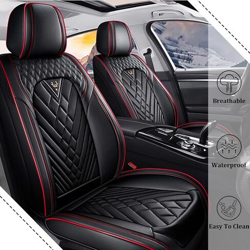 Car Seat Covers Full Set for Chevy Cruze 2011-2019, Waterproof Nappa Leather Car Seat Cover, Full Coverage Car Seat Covers Sets(5 Seats/Black Red) in Saudi Arabia