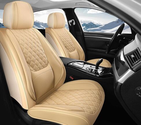 Car Seat Covers Full Set, Beige Faux Leather Waterproof Seat Protectors, Breathable with Lumbar Support, Front Seats Back Seat Covers,Wear-Resistant Universal Fit for Most Cars, Trucks, SUV in Saudi Arabia
