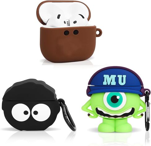 (3Pack) Suublg Case for AirPods 4 Wireless Earbuds (2024) with Carabiner, Silicone Charging Protective Cover with Cartoon Skin Design for AirPods 4th Generation Headphones (GamepadPS+WT+RDGN) in Kuwait