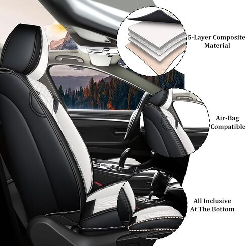 Car Seat Covers Full Set for Volkswagen Beetle 2012-2019, Waterproof Nappa Leather Car Seat Cover, Full Coverage Car Seat Covers Sets(5 Seats/Black White) in Saudi Arabia