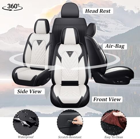 Car Seat Covers Full Set for Volkswagen Beetle 2012-2019, Waterproof Nappa Leather Car Seat Cover, Full Coverage Car Seat Covers Sets(5 Seats/Black White) in Saudi Arabia