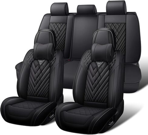 Car Seat Covers Full Set for Volkswagen Beetle 2012-2019, Waterproof Nappa Leather Car Seat Cover, Full Coverage Car Seat Covers Sets(5 Seats/Black White) in Saudi Arabia