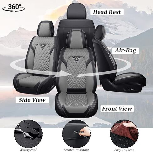 Car Seat Covers Full Set for Mitsubishi Outlander 2003-2026, Waterproof Nappa Leather Car Seat Cover, Full Coverage Car Seat Covers Sets(5 Seats/Black Gray) in Saudi Arabia