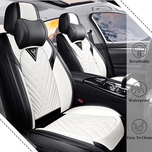 Car Seat Covers Front Seats for Cadillac XT6 2020-2026, Waterproof Nappa Leather Car Seat Cover, Full Coverage Car Seat Covers Sets(2 Seats with Headrests/Black White) in Saudi Arabia