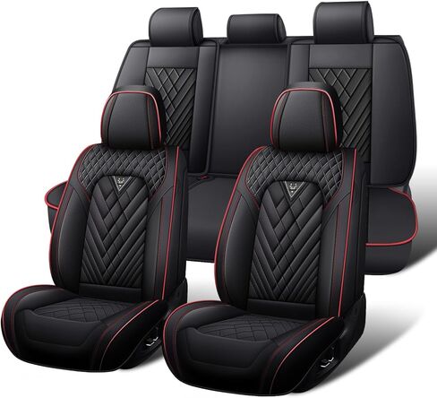 Car Seat Covers Front Seats for Cadillac XT6 2020-2026, Waterproof Nappa Leather Car Seat Cover, Full Coverage Car Seat Covers Sets(2 Seats with Headrests/Black White) in Saudi Arabia