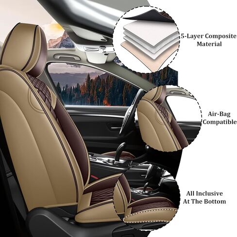 أغطية مقاعد السيارة المقاعد الأمامية لسيارة Ford F150 2000-2026، أغطية مقاعد السيارة من جلد نابا المقاوم للماء، مجموعة أغطية مقاعد السيارة ذات التغطية الكاملة (مقعدين/قهوة بنية) in Kuwait