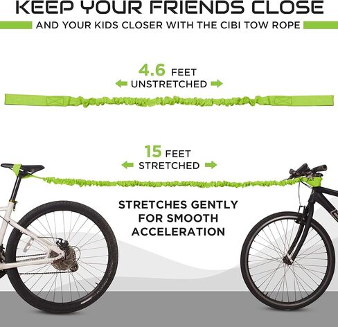 حبل سحب بنجي للدراجة من Cibi - حزام سحب عالي التحمل لراكبي الدراجات مع حلقات آمنة، يمتد من 4.6 إلى 15 قدم، ومقاوم 4000 رطل - للدراجات الصغيرة، MTB والمزيد in Kuwait