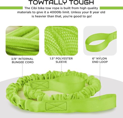 حبل سحب بنجي للدراجة من Cibi - حزام سحب عالي التحمل لراكبي الدراجات مع حلقات آمنة، يمتد من 4.6 إلى 15 قدم، ومقاوم 4000 رطل - للدراجات الصغيرة، MTB والمزيد in Kuwait