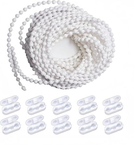 4.5mm White Plastic Ball Bead Chain Repair for Roller Blind Fitting, 10M Roller and Roman Shade Blind Beaded Chain Cord (10.94 Yards) in Saudi Arabia