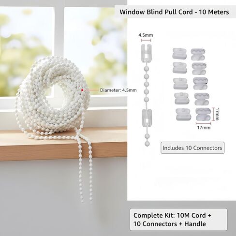 4.5mm White Plastic Ball Bead Chain Repair for Roller Blind Fitting, 10M Roller and Roman Shade Blind Beaded Chain Cord (10.94 Yards) in Saudi Arabia