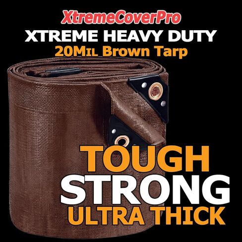 قماش القنب البني مقاس 4 × 12 بوصة - 20 مل | شديدة التحمل ومقاومة للماء | حماية من الأشعة فوق البنفسجية + حلقات نحاسية معززة بزوايا للتخزين في الهواء الطلق مقاس 4 × 12 قدم خيمة تخييم مطرية سقف الدفيئة غطاء أرضي مانع للتسرب سيارة سقيفة in Kuwait