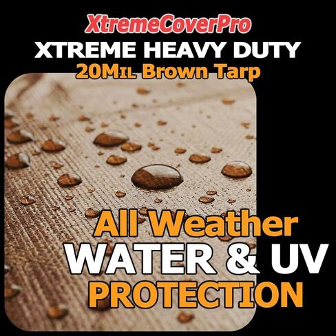 قماش القنب البني مقاس 4 × 12 بوصة - 20 مل | شديدة التحمل ومقاومة للماء | حماية من الأشعة فوق البنفسجية + حلقات نحاسية معززة بزوايا للتخزين في الهواء الطلق مقاس 4 × 12 قدم خيمة تخييم مطرية سقف الدفيئة غطاء أرضي مانع للتسرب سيارة سقيفة in Kuwait