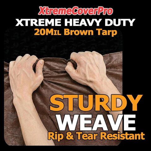 قماش القنب البني مقاس 4 × 12 بوصة - 20 مل | شديدة التحمل ومقاومة للماء | حماية من الأشعة فوق البنفسجية + حلقات نحاسية معززة بزوايا للتخزين في الهواء الطلق مقاس 4 × 12 قدم خيمة تخييم مطرية سقف الدفيئة غطاء أرضي مانع للتسرب سيارة سقيفة in Kuwait