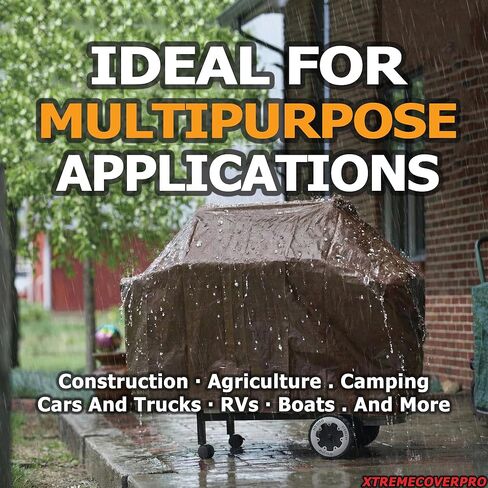 قماش القنب البني مقاس 4 × 12 بوصة - 20 مل | شديدة التحمل ومقاومة للماء | حماية من الأشعة فوق البنفسجية + حلقات نحاسية معززة بزوايا للتخزين في الهواء الطلق مقاس 4 × 12 قدم خيمة تخييم مطرية سقف الدفيئة غطاء أرضي مانع للتسرب سيارة سقيفة in Kuwait