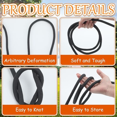حبل بوليستر أسود بطول 3/8 بوصة، حبل صناعي عالي الجودة للأشعة فوق البنفسجية والتآكل بطول 250 قدمًا، حبل صلب منخفض التمدد للتخييم والمشي لمسافات طويلة في الأماكن المغلقة والخارجية in Kuwait