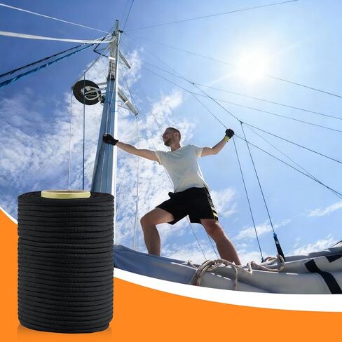 حبل بوليستر أسود بطول 3/8 بوصة، حبل صناعي عالي الجودة للأشعة فوق البنفسجية والتآكل بطول 250 قدمًا، حبل صلب منخفض التمدد للتخييم والمشي لمسافات طويلة في الأماكن المغلقة والخارجية in Kuwait