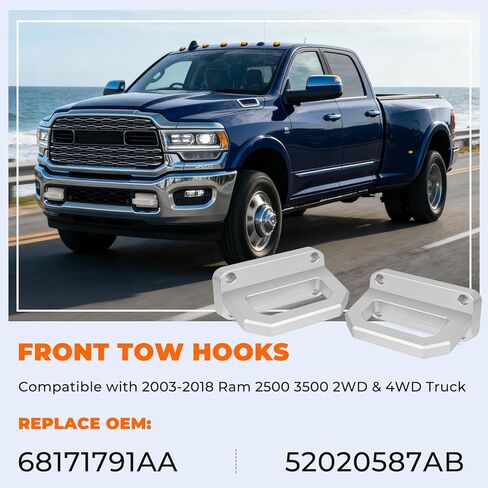 2 قطعة خطافات سحب أمامية من الألومنيوم متوافقة مع 2003-2018 Ram 2500 3500 2WD و4WD شاحنة استرداد شديدة التحمل على شكل حرف D استبدال لـ 68171791AA 52020587AB in Kuwait