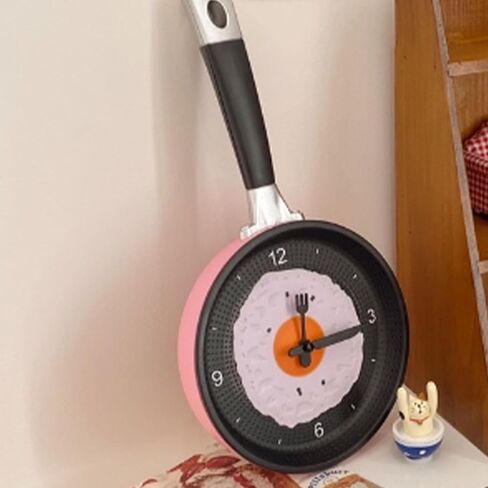 Decorative Wall Clock, Wall Mounted Frying Pan Clock Kitchen Unique Wall with Fried Egg 3D Egg Frying Pan Decoration for Dinning Hall Restaurant Decoration(pink) in Saudi Arabia