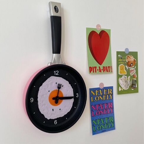 Decorative Wall Clock, Wall Mounted Frying Pan Clock Kitchen Unique Wall with Fried Egg 3D Egg Frying Pan Decoration for Dinning Hall Restaurant Decoration(pink) in Saudi Arabia