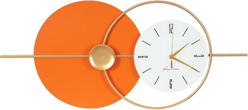 Large Wall Clock Round Decorative Art Clock Silent Battery Operated Wall Clock Modern Wall Decor Clocks for Home Living Room for Home Living Room Bedroom Kitchen Office Decoration, Gold & Orange in Saudi Arabia