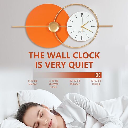 Large Wall Clock Round Decorative Art Clock Silent Battery Operated Wall Clock Modern Wall Decor Clocks for Home Living Room for Home Living Room Bedroom Kitchen Office Decoration, Gold & Orange in Saudi Arabia