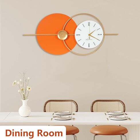 Large Wall Clock Round Decorative Art Clock Silent Battery Operated Wall Clock Modern Wall Decor Clocks for Home Living Room for Home Living Room Bedroom Kitchen Office Decoration, Gold & Orange in Saudi Arabia