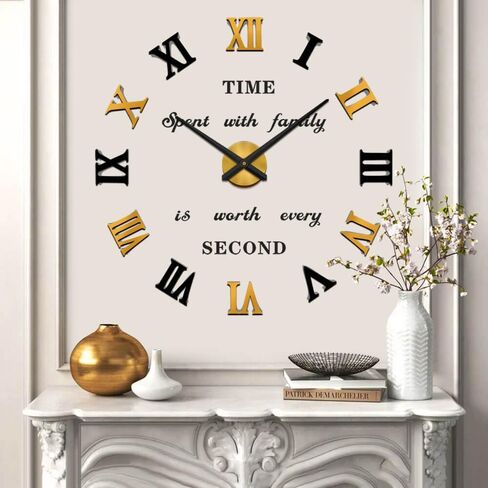 VANGOLD Large 3D DIY Wall Clock Roman Numerals Clock Frameless Mirror Surface Wall Sticker Home Decor for Living Room Bedroom in Kuwait