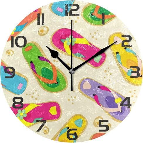 STAYTOP Wall Clock Round Colorful Flip Flops Battery Operated Silent Non Ticking Decorative Home Office School Decor Dual Use Art Clock in Kuwait
