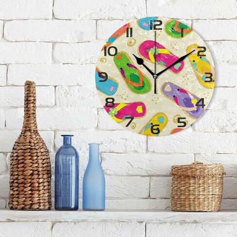 STAYTOP Wall Clock Round Colorful Flip Flops Battery Operated Silent Non Ticking Decorative Home Office School Decor Dual Use Art Clock in Kuwait