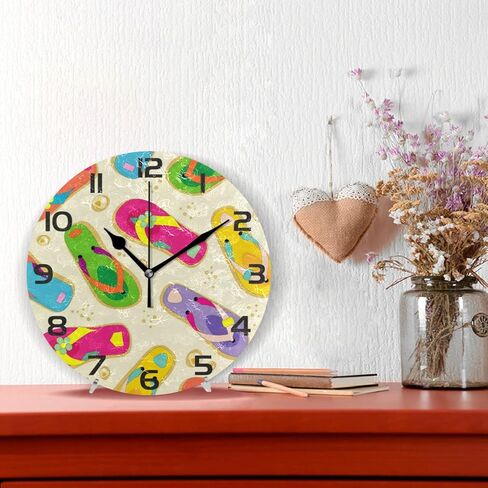 STAYTOP Wall Clock Round Colorful Flip Flops Battery Operated Silent Non Ticking Decorative Home Office School Decor Dual Use Art Clock in Kuwait