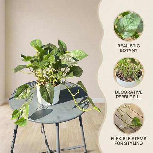 Artificial Plants Faux Pothos with Plastic White Pot Artificial Potted Plant for Home Office Bedroom Indoor Outdoor Decor 1 Pack(Dark Green) in Saudi Arabia