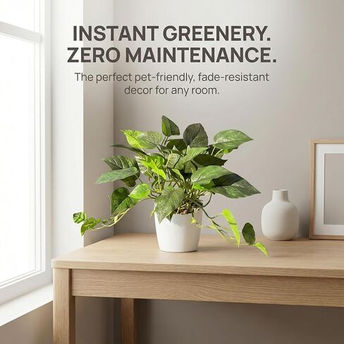 Artificial Plants Faux Pothos with Plastic White Pot Artificial Potted Plant for Home Office Bedroom Indoor Outdoor Decor 1 Pack(Dark Green) in Saudi Arabia