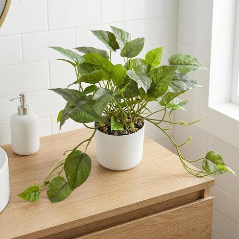 Artificial Plants Faux Pothos with Plastic White Pot Artificial Potted Plant for Home Office Bedroom Indoor Outdoor Decor 1 Pack(Dark Green) in Saudi Arabia