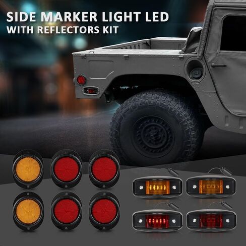 DOTCOM LED Side Marker Lights with Reflectors Kit 5 tons Compatible with Humvee M998 Hummer, Universal Red and Amber Lens 10PCS in Kuwait