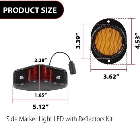DOTCOM LED Side Marker Lights with Reflectors Kit 5 tons Compatible with Humvee M998 Hummer, Universal Red and Amber Lens 10PCS in Kuwait